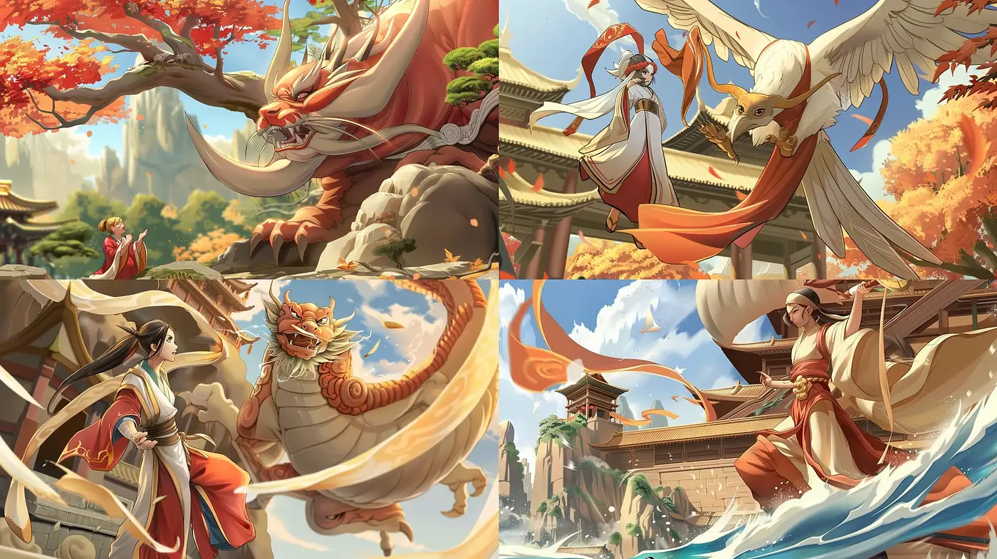Epic Mythological Drama in Autumn Hues - A Fusion of Eastern Storytelling - Midjourney sref style