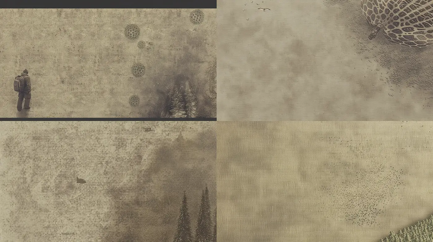 Ethereal Dust and Woven Textures: A Study in Sepia - Midjourney sref style
