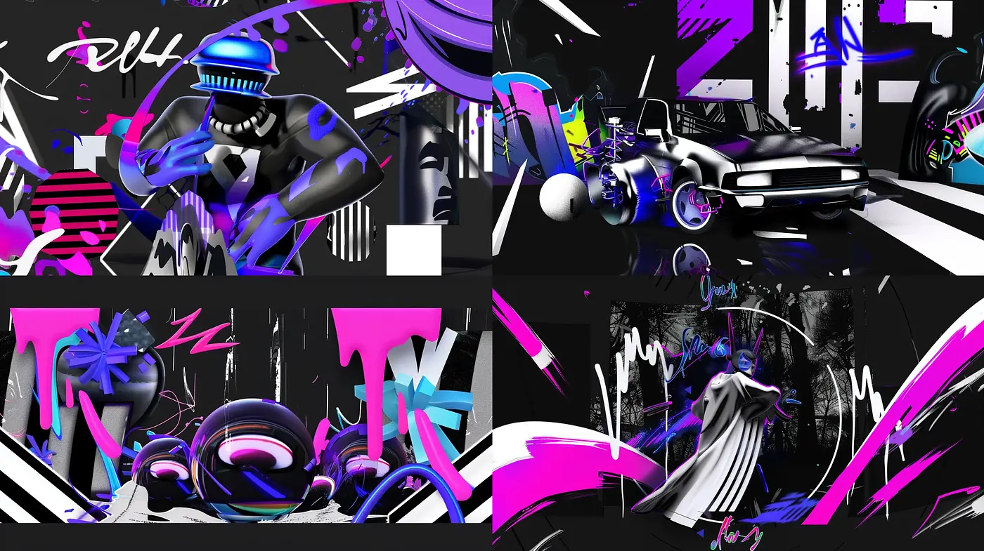 Dynamic Neon Noir Fusion with Abstract Expressionism - Midjourney sref style
