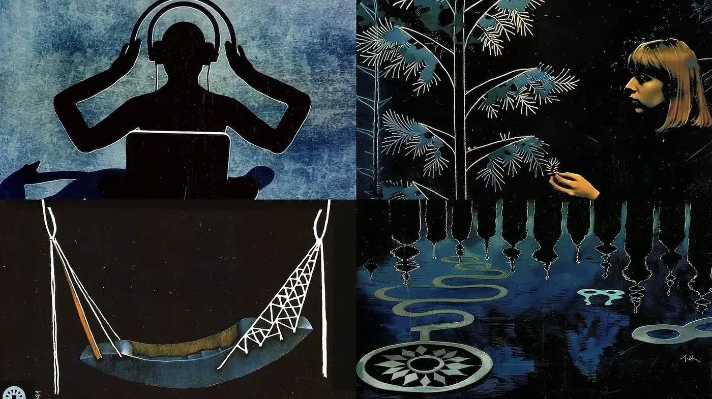 Stylized Exploration of Light and Shadow with Organic Motifs - Midjourney sref style