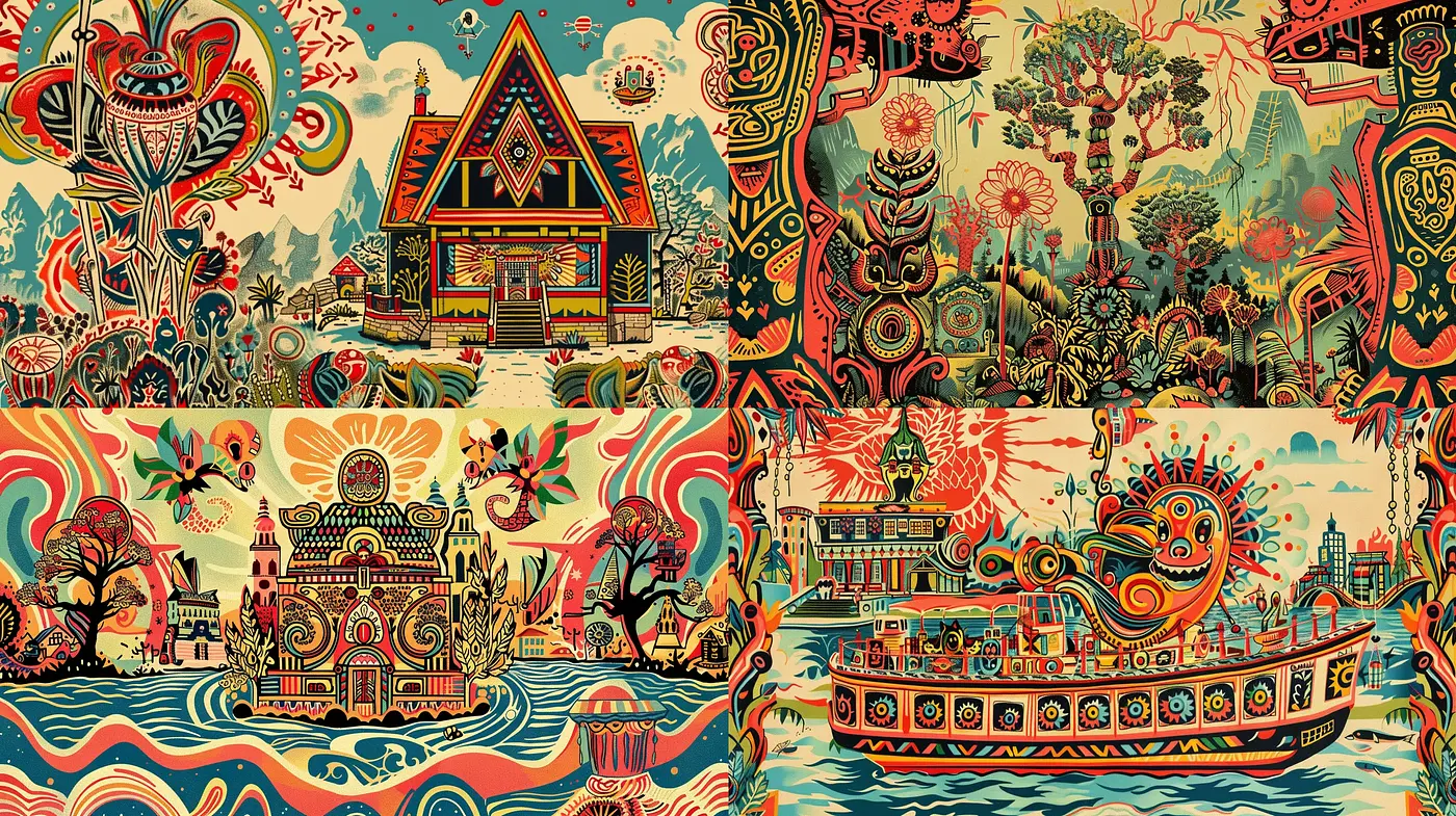 Eclectic Tapestry of Psychedelic Folk Art - Midjourney sref style