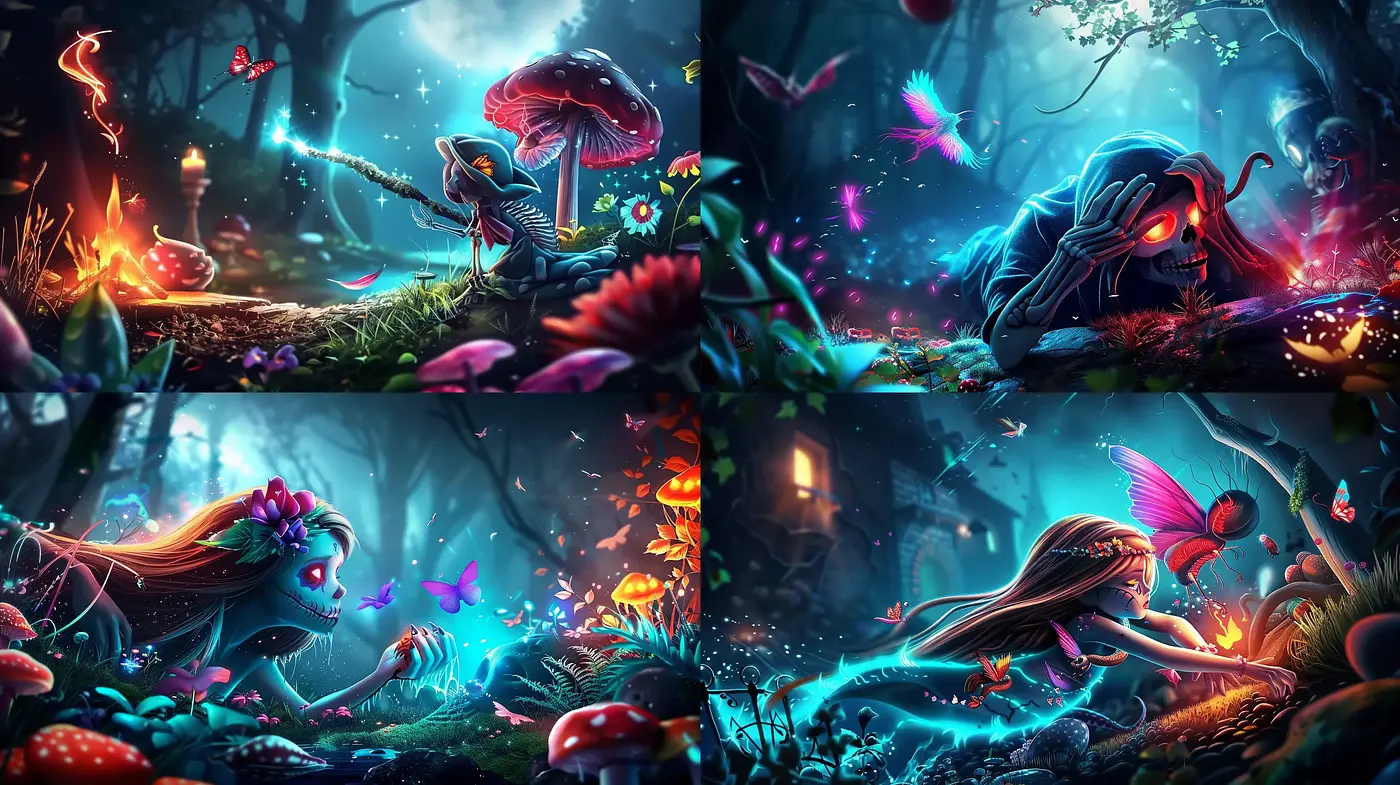 Enigmatic Neon Wilderness: A Vivid Fantasy Dreamscape - Midjourney sref style