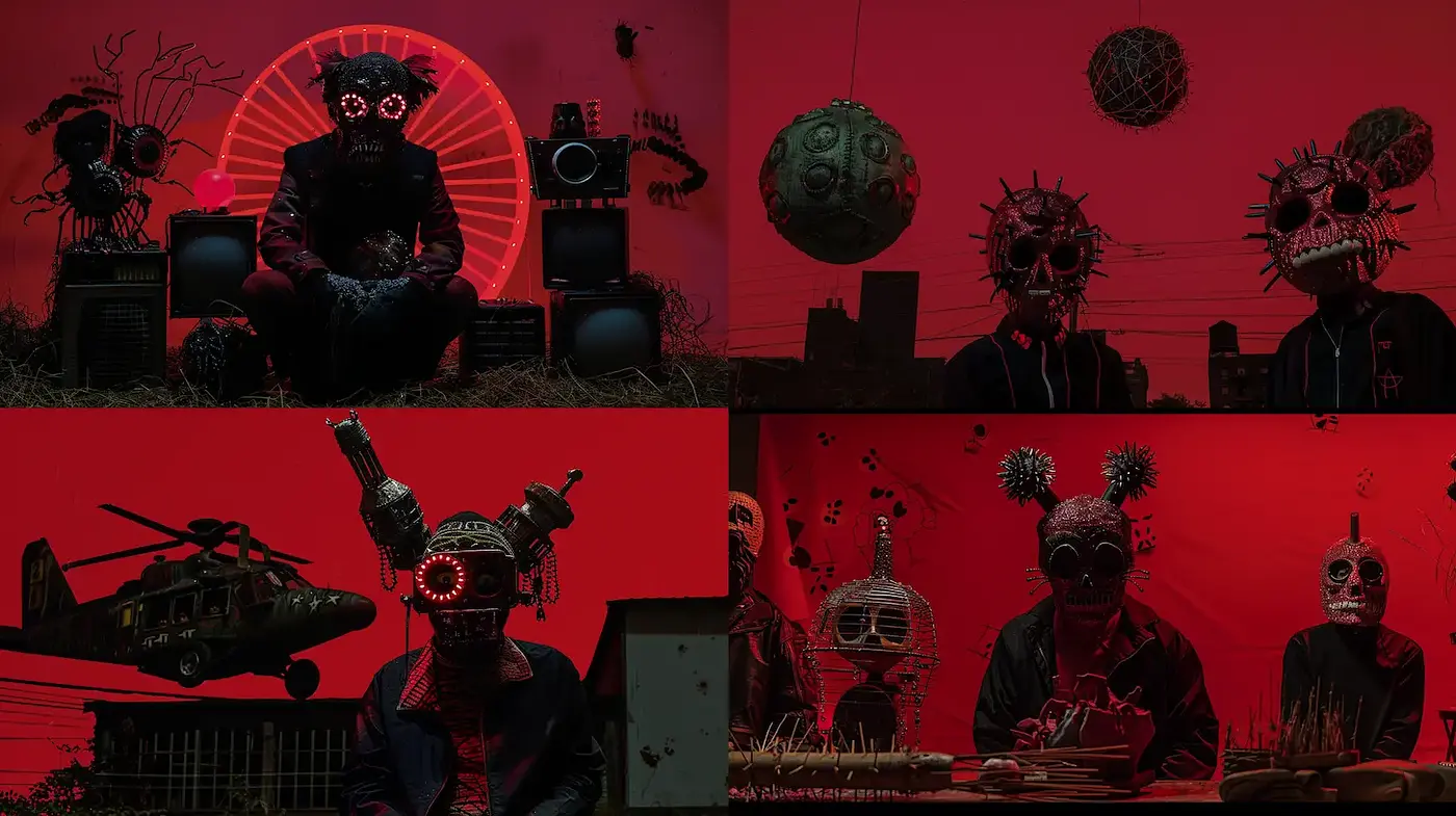 Dark, surreal, and tech-inspired aesthetic with a dystopian edge - Midjourney sref style
