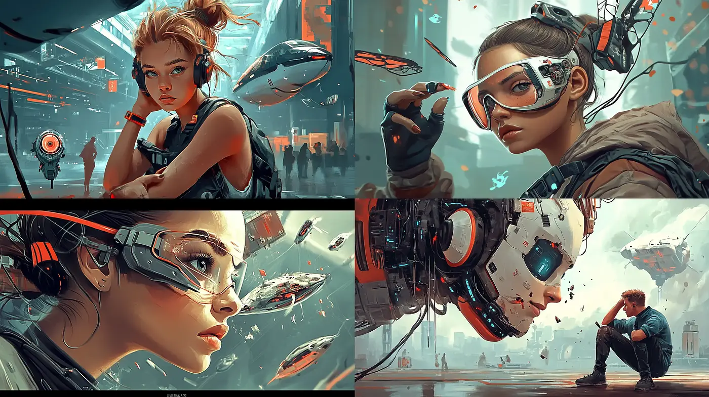 Futuristic Cyberpunk Elegance with a Painterly Touch - Midjourney sref style