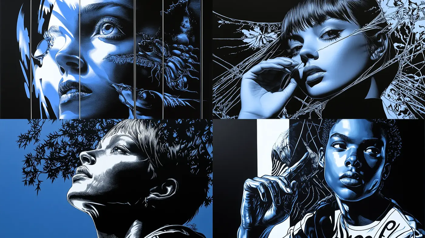 Blue Nocturne: A Study in Monochrome Elegance - Midjourney sref style