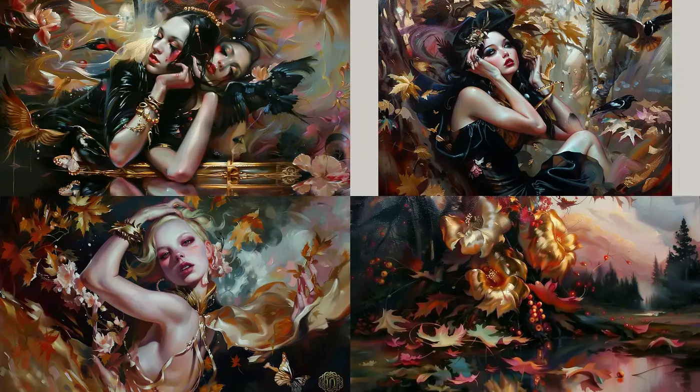 Baroque Elegance Meets Romanticism in a Lush Twilight Dreamscape - Midjourney sref style