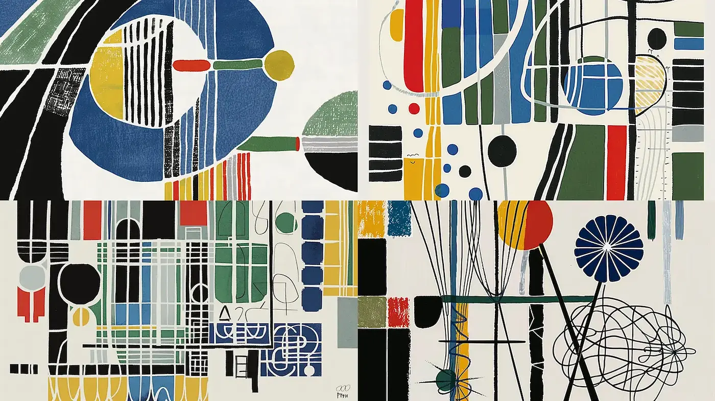 Geometric Abstract Composition with a Playful Color Scheme - Midjourney sref style