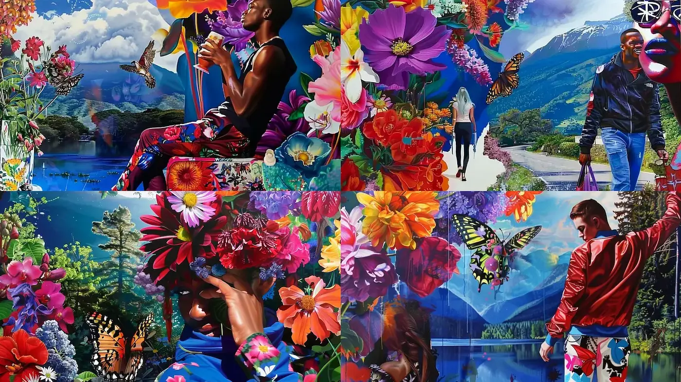 Vibrant and Lush Illustrations with Floral Elements - Midjourney sref style