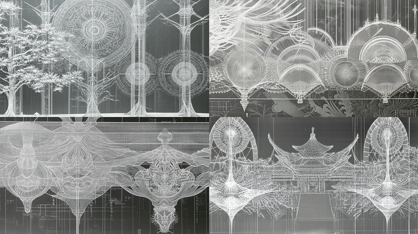 Monochromatic Ethereal Architectural Illustrations - Midjourney sref style