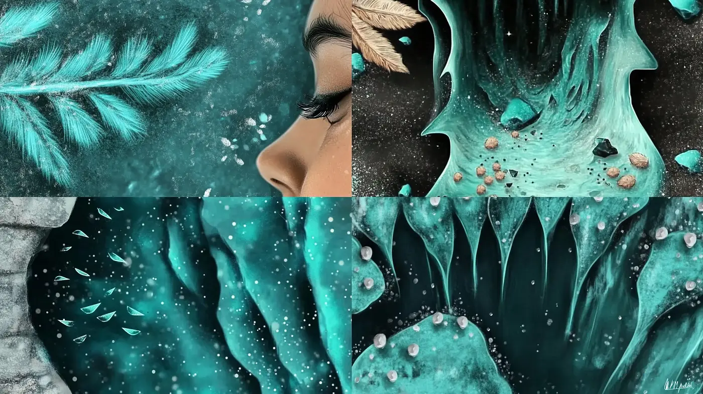 Enigmatic Teal Dreamscape Textures - Midjourney sref style