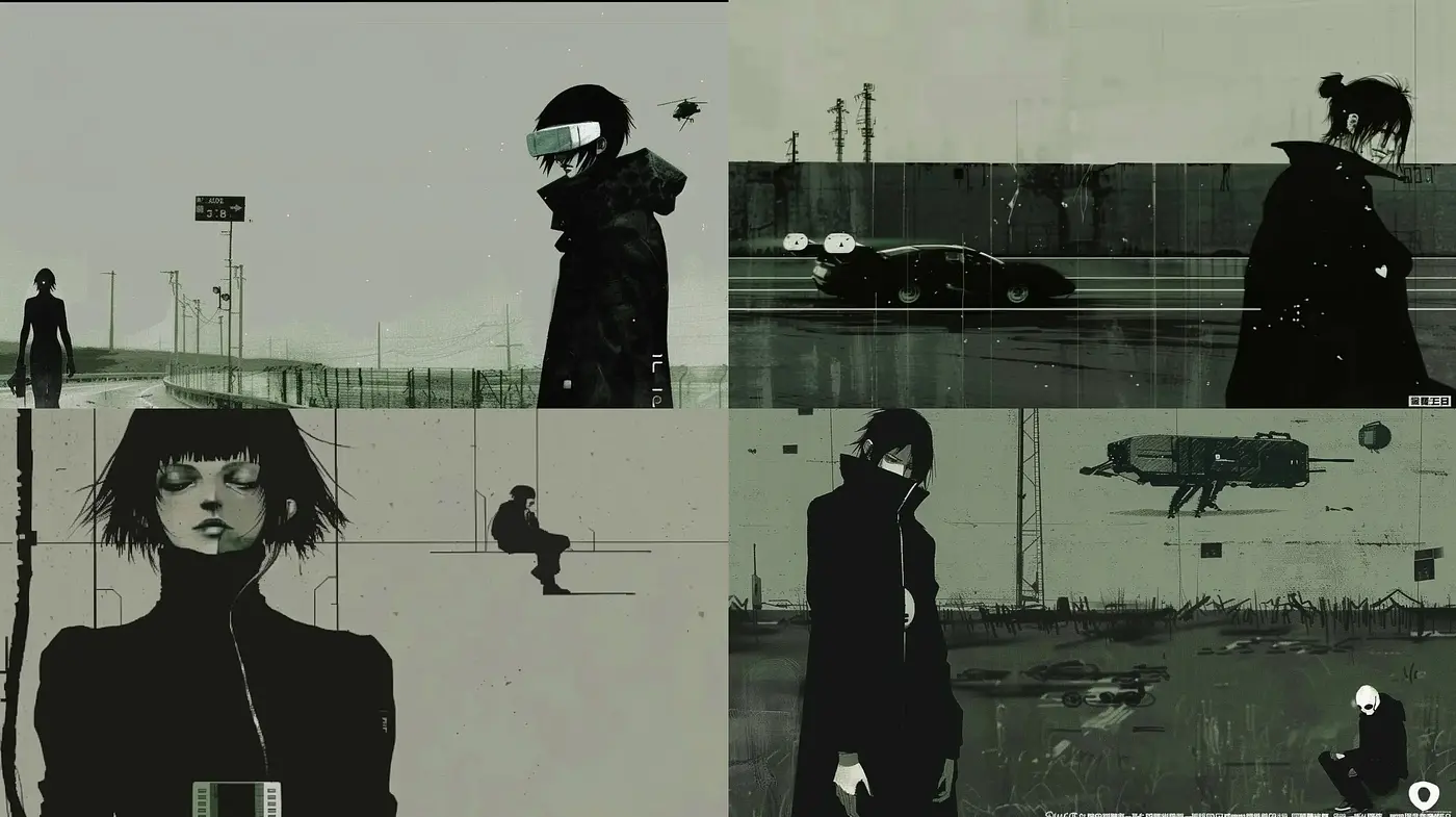 Monochromatic Urban Dystopian Texture Fusion - Midjourney sref style