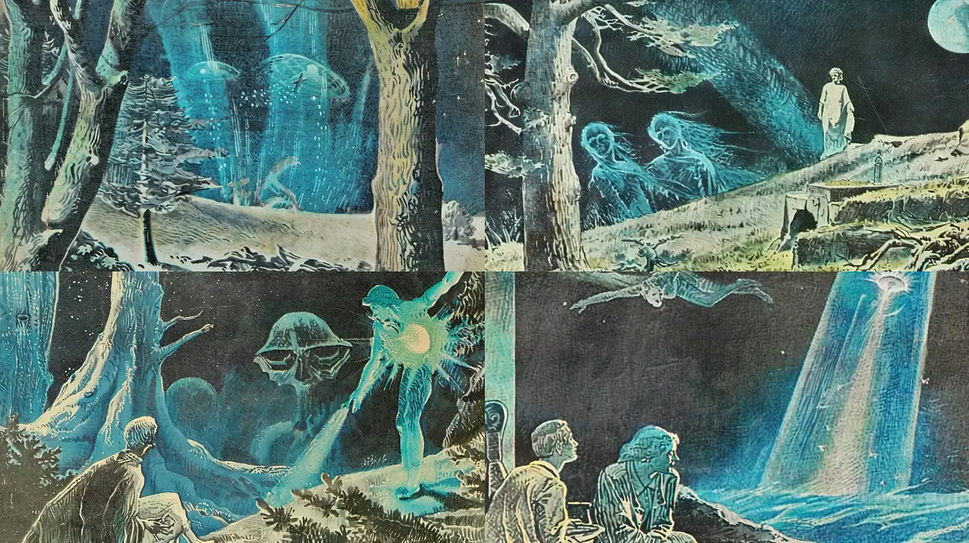 Ethereal Nocturnal Dreamscapes with a Surreal Vintage Touch - Midjourney sref style