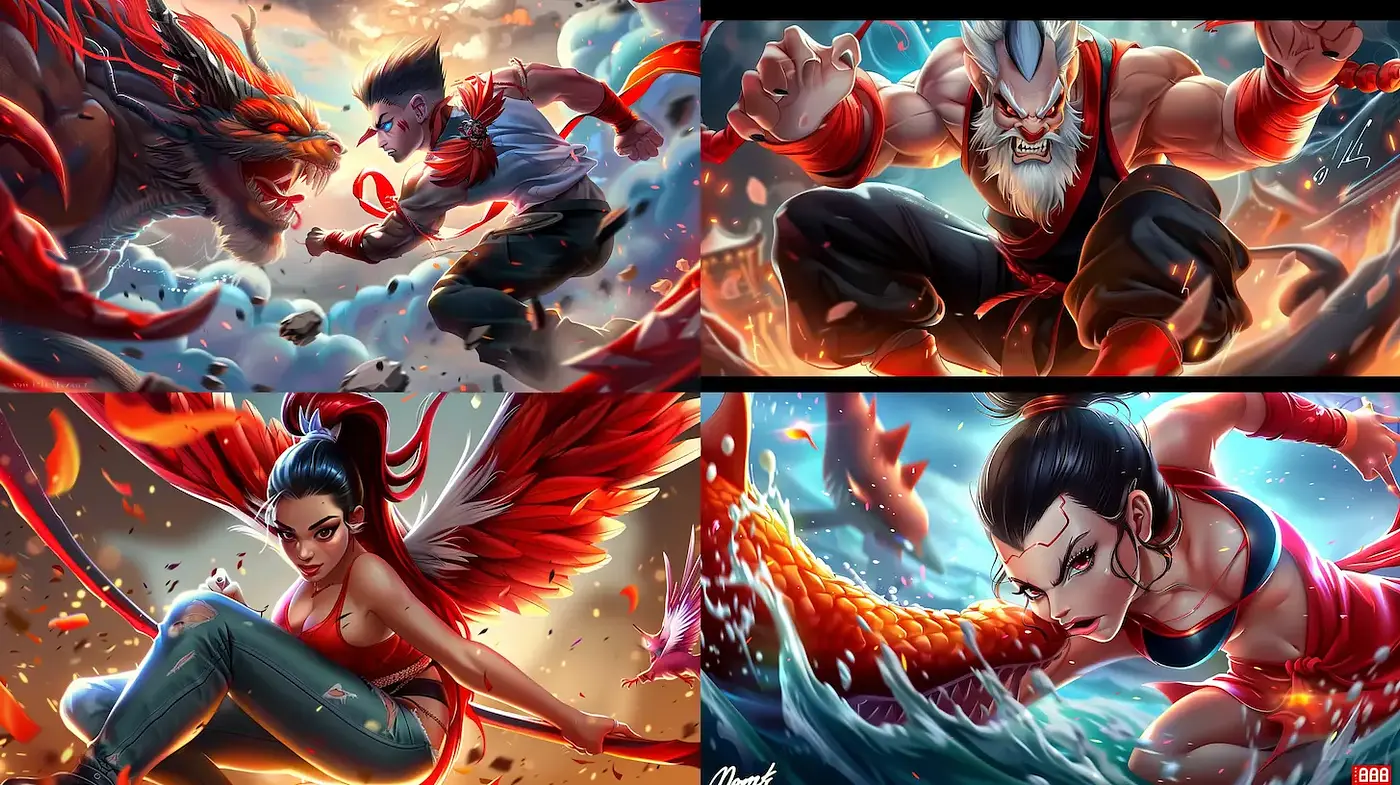 Dynamic and Vivid Digital Fantasy Illustrations Infused with Asian Mythology - Midjourney sref style