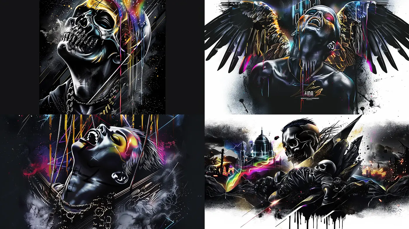 Gothic Neon Contrast: A Fusion of Dark Themes and Vivid Streaks - Midjourney sref style