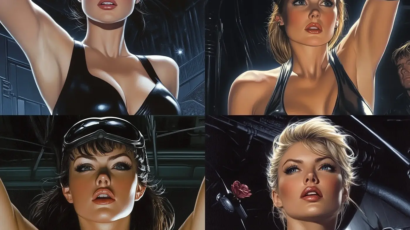 Glossy Noir Glamour: Hyper-Realistic Portraiture with Vintage Undertones - Midjourney sref style