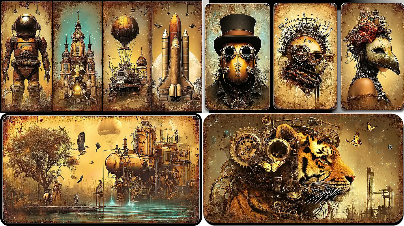 Steampunk-inspired aesthetic with intricate detailing and a warm color scheme - Midjourney sref style