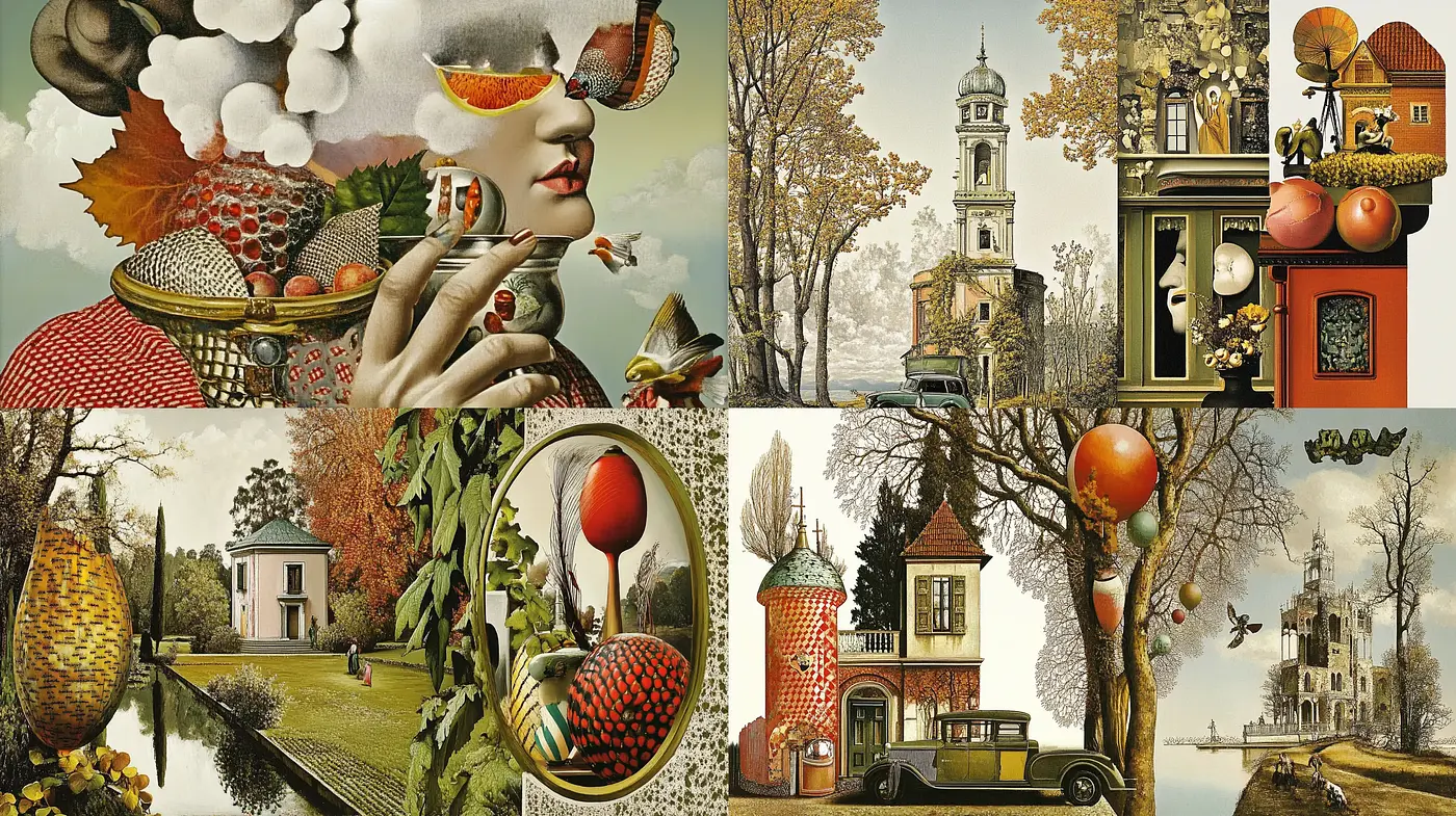 Surrealistic Dreamscapes with Vintage Echoes - Midjourney sref style