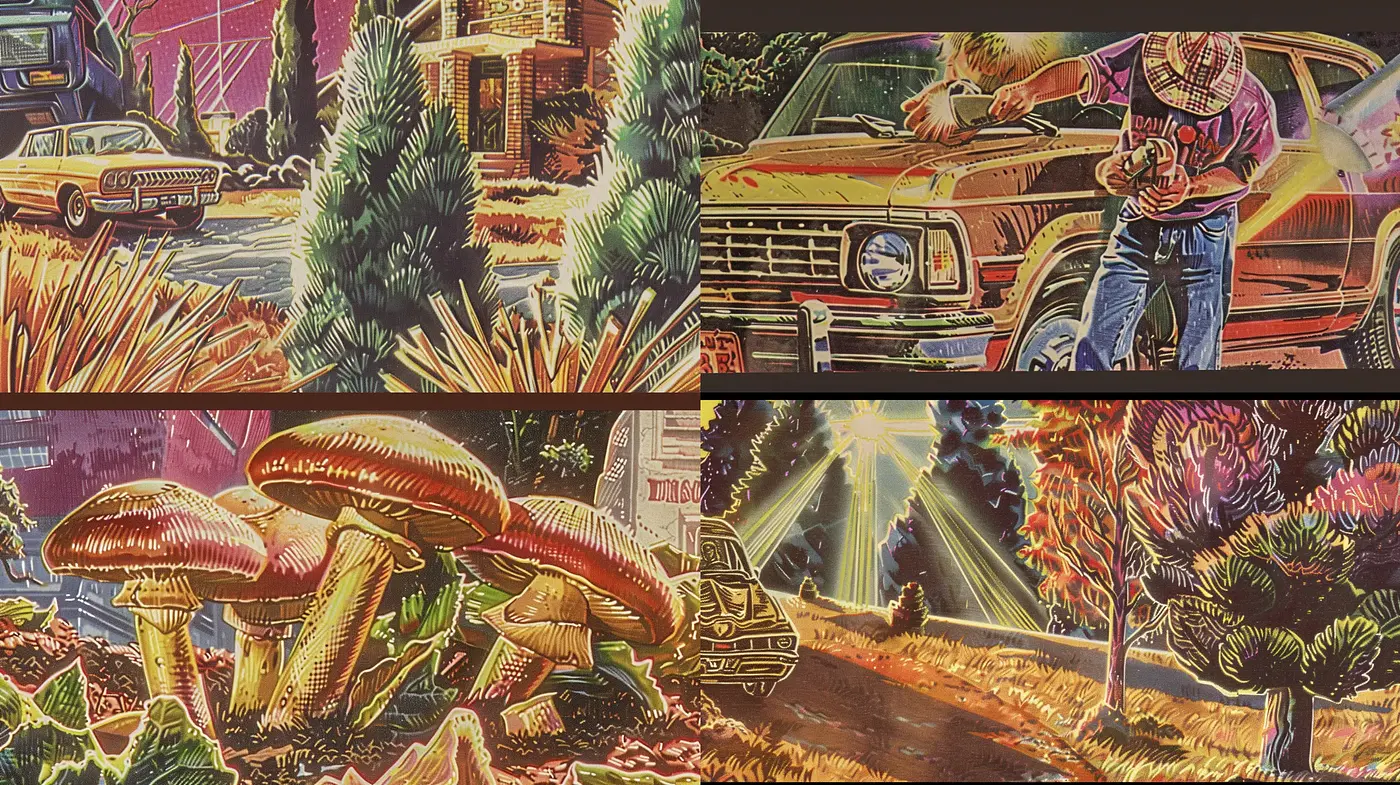 Retro Sci-Fi Luminance: A Vividly Textured Journey Through Time and Space - Midjourney sref style