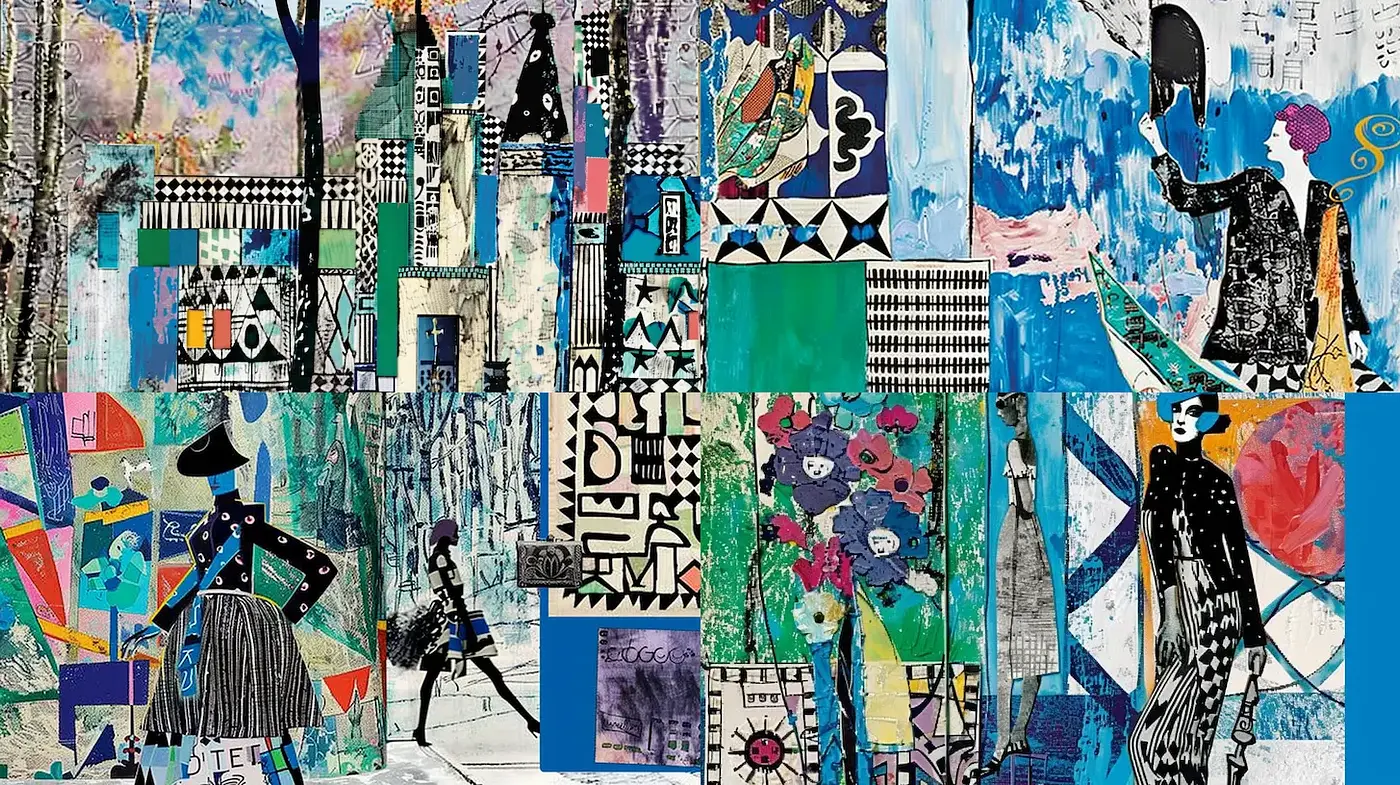 Dynamic and Abstract Mixed Media Collage with Contemporary Influences - Midjourney sref style