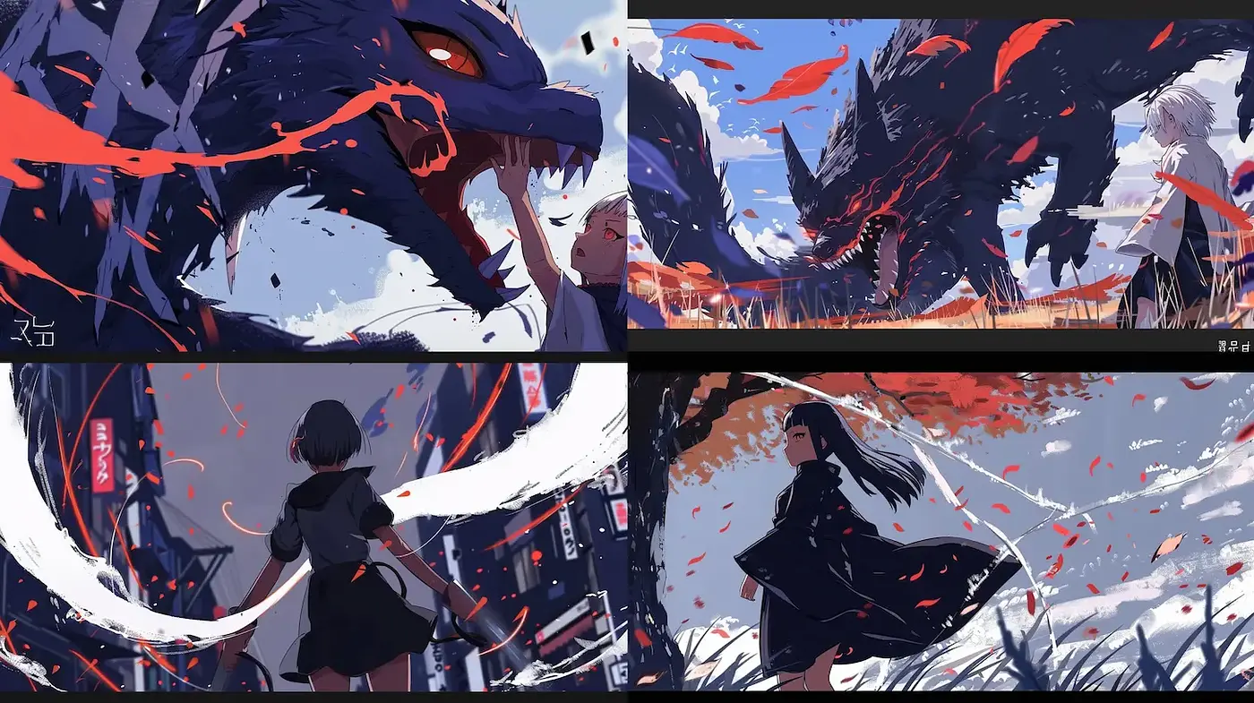 Dynamic Elements with a Blend of Japanese Aesthetic and Fantasy Narratives - Midjourney sref style