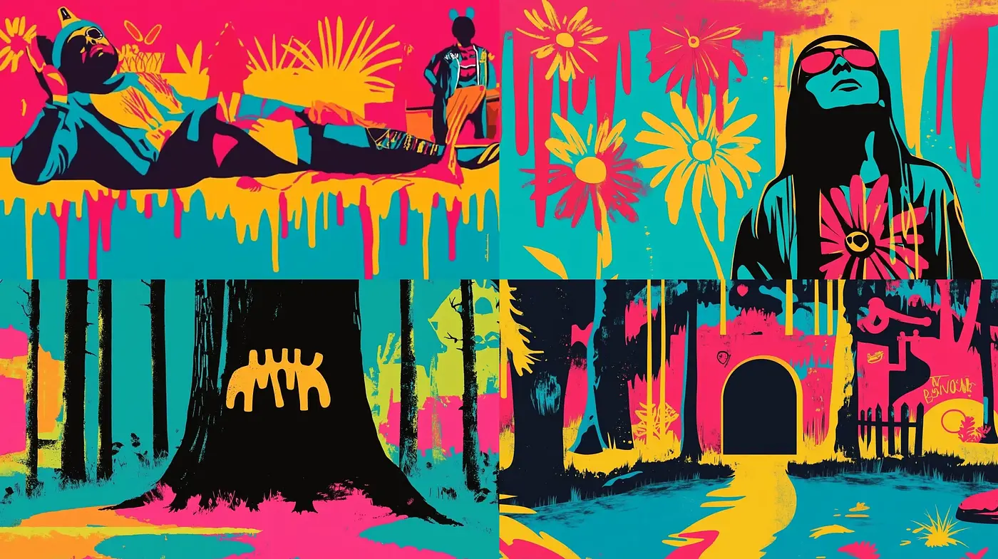 Vibrant Pop Art Fusion with Psychedelic Overtones - Midjourney sref style