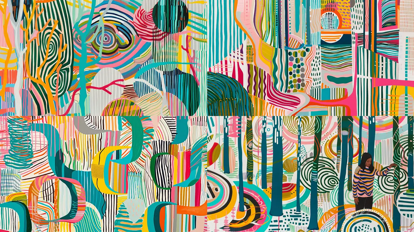 Vibrant Tapestry of Abstract Curves and Patterns - Midjourney sref style
