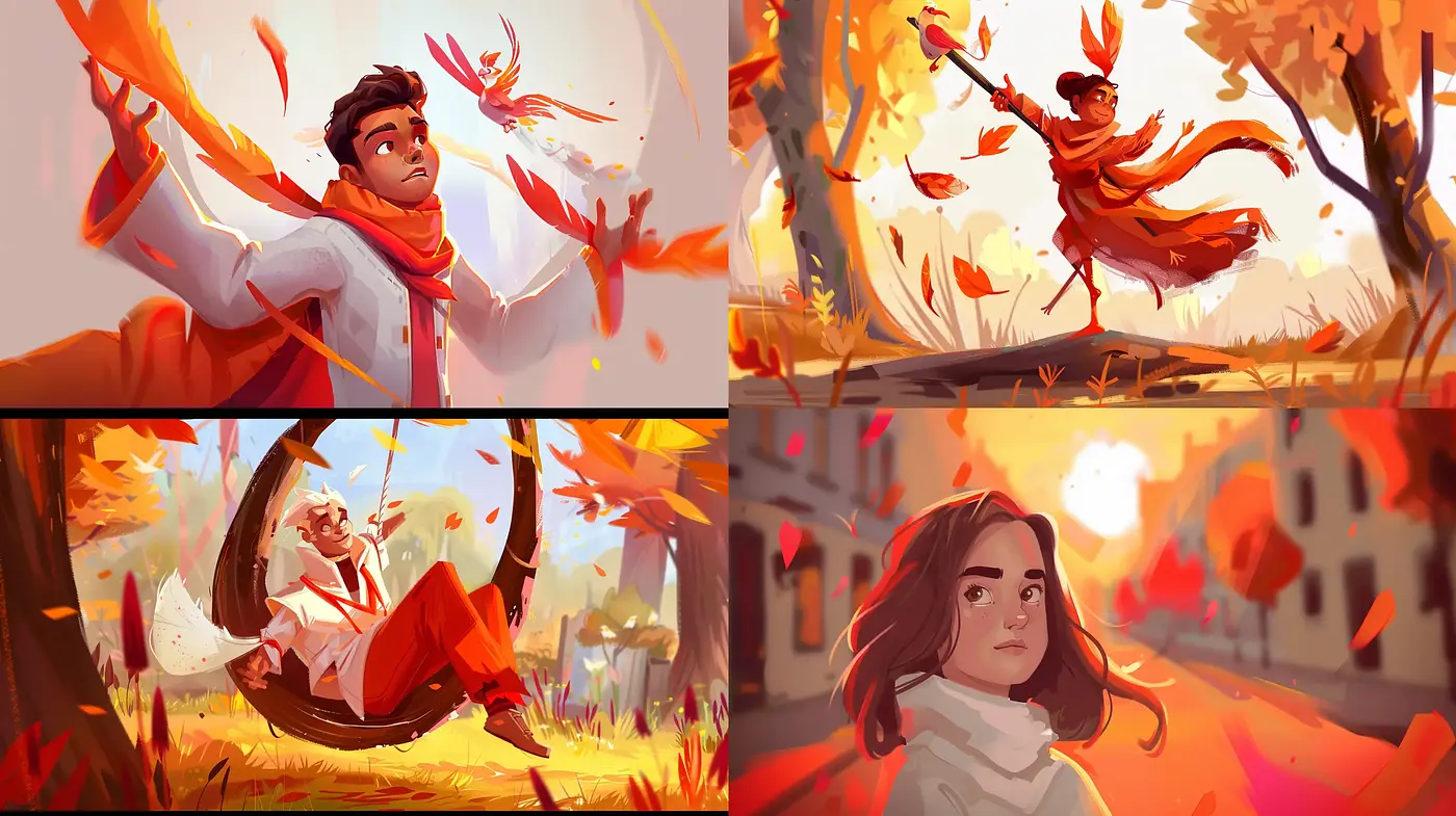 Whimsical Autumnal Brushwork: A Consistent Display of Warm Tones and Expressive Strokes - Midjourney sref style