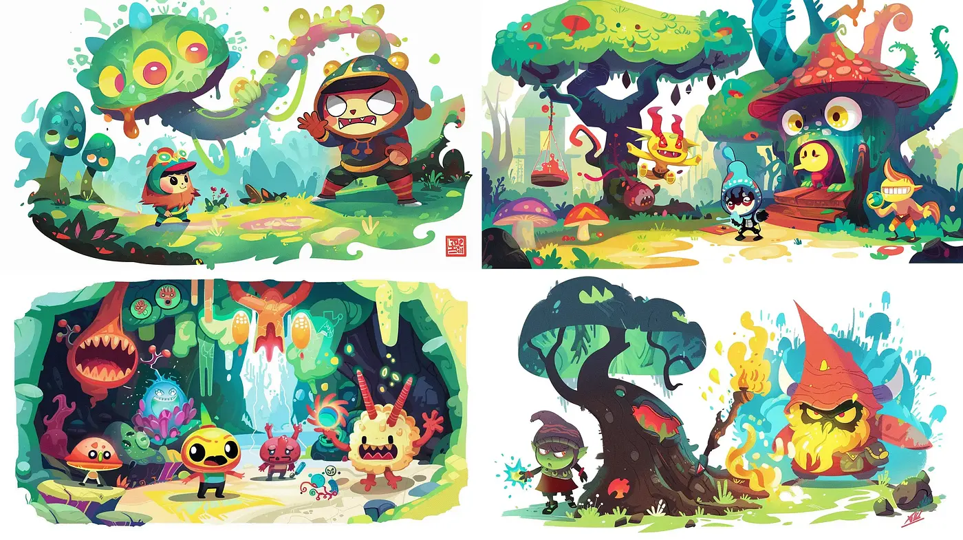 Enchanted Whimsical Forests of Playful Creatures - Midjourney sref style