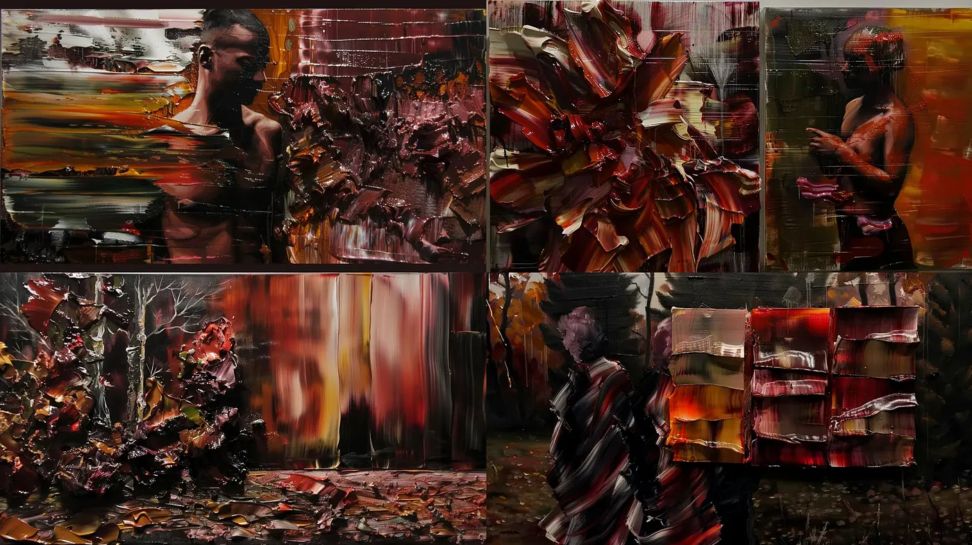 Strokes of Emotion: Abstract Expressionist Dynamism in a Crimson Brush - Midjourney sref style