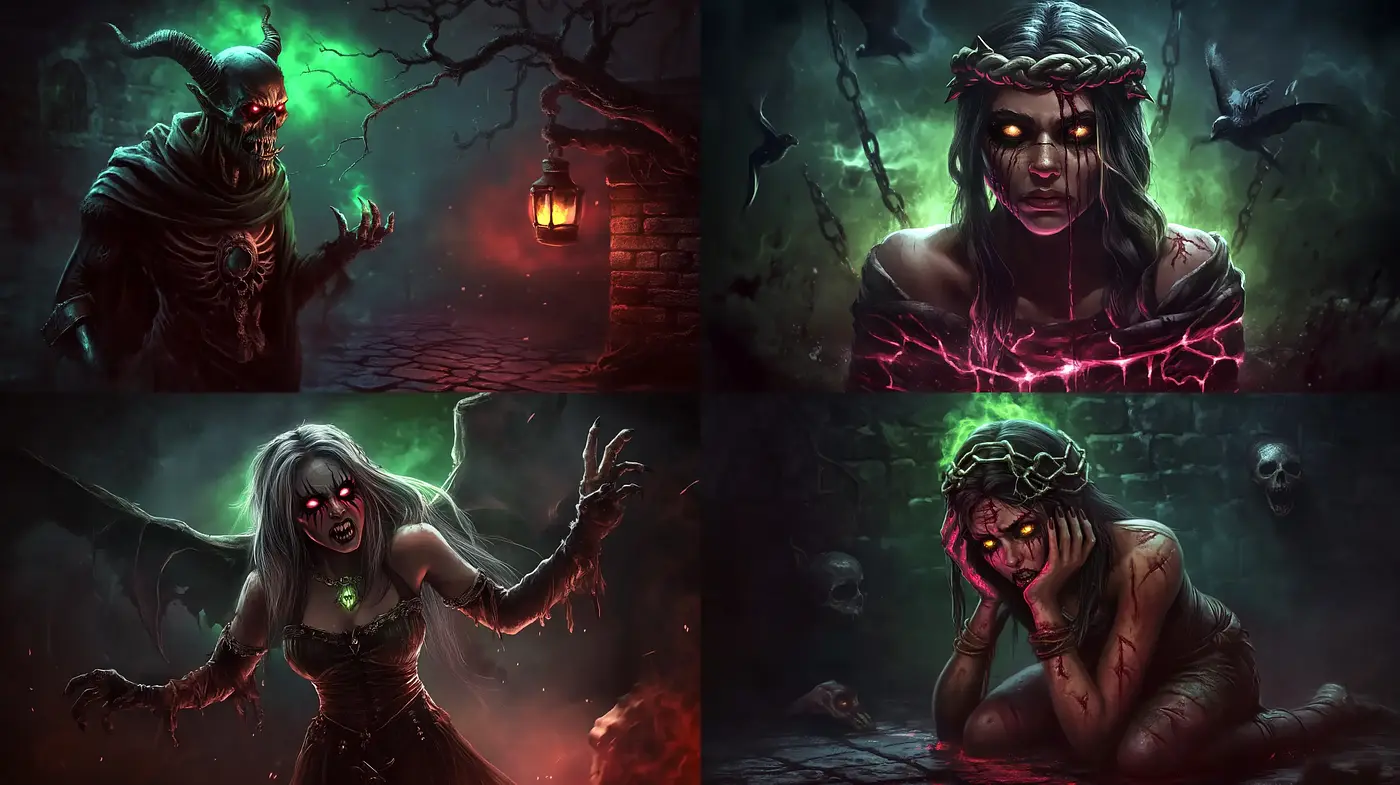 Eerie Glow of the Forsaken Crypt: A Consistent Style of Dark Fantasy Realism - Midjourney sref style
