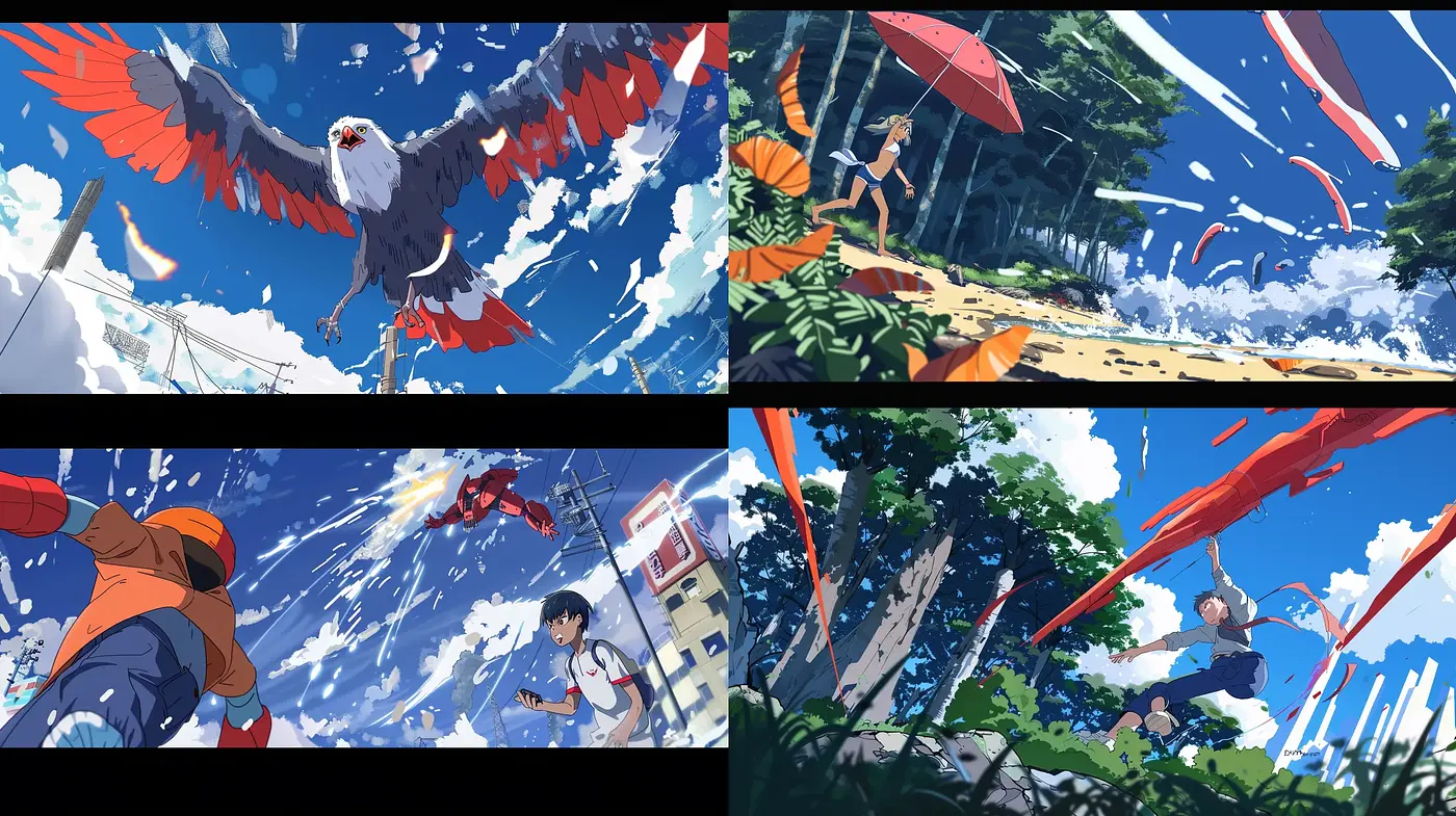 Dynamic Anime-Inspired Action Scenes with Consistent Atmospheric Vivacity - Midjourney sref style
