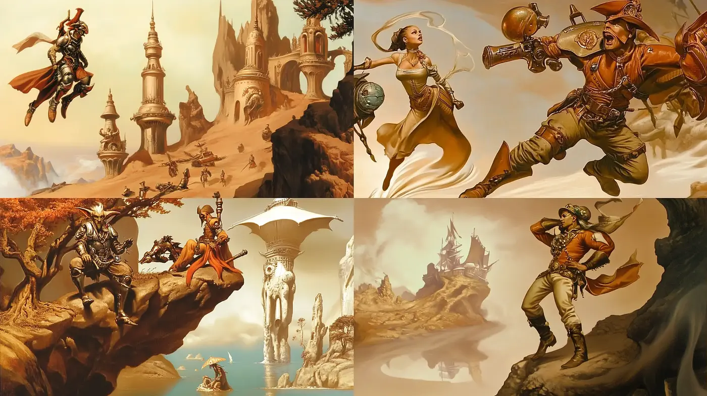 Epic Fantasy Adventure in Warm Sepia Tones - Midjourney sref style