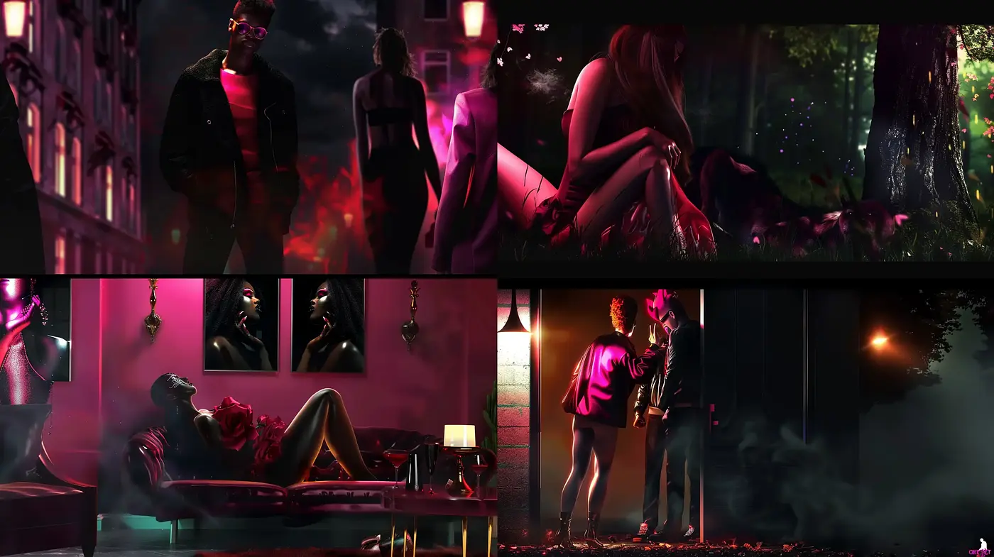 Nocturnal Hues and Dreamlike Ambiance in Digital Cinema - Midjourney sref style