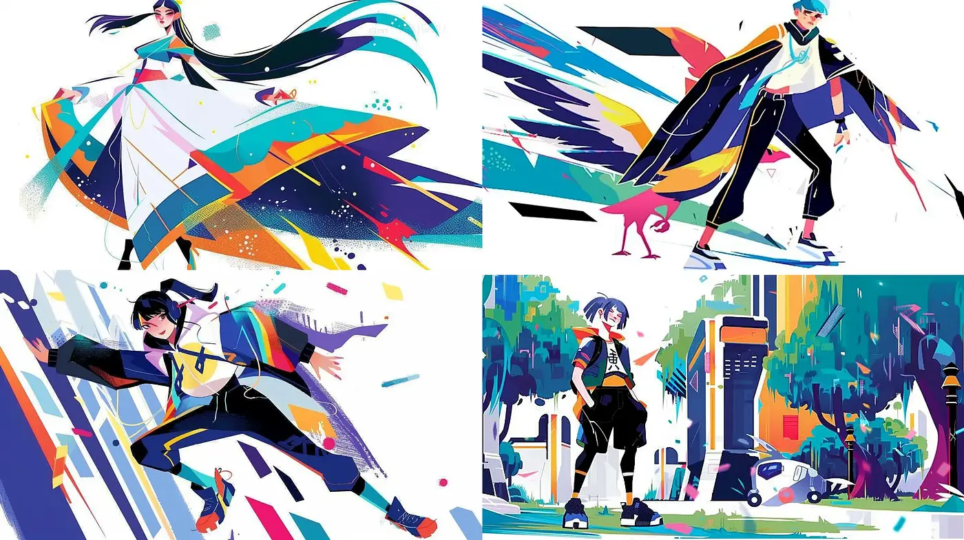 Vibrant Dynamism: A Fusion of Abstract Expressions and Urban Anime Aesthetics - Midjourney sref style