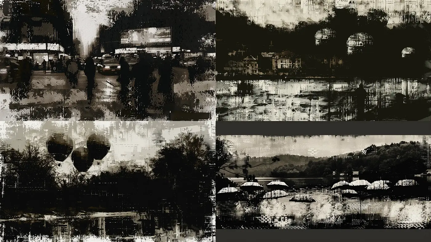 Monochrome Textural Distortion in Abstracted Realism - Midjourney sref style