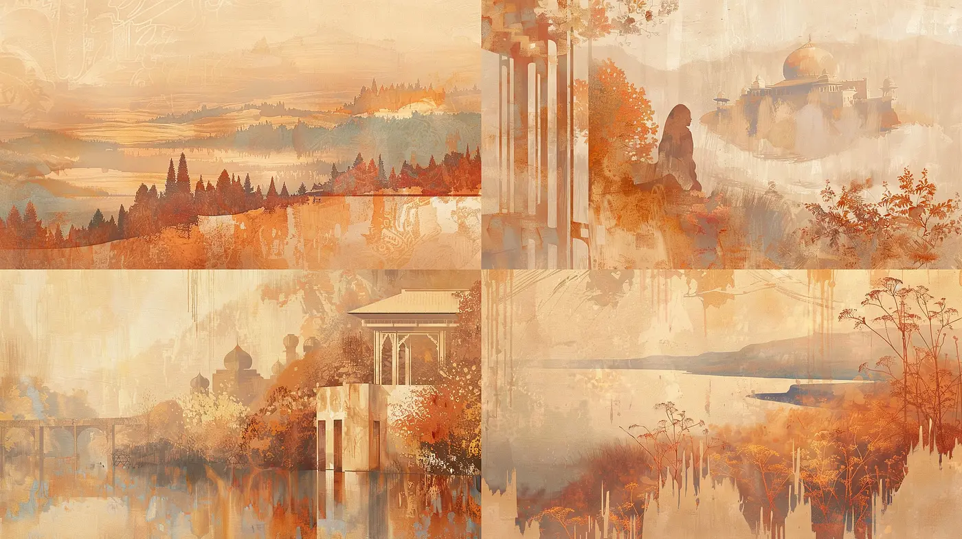 Autumnal Dreamscape: A Fusion of Rustic Hues and Ethereal Forms - Midjourney sref style