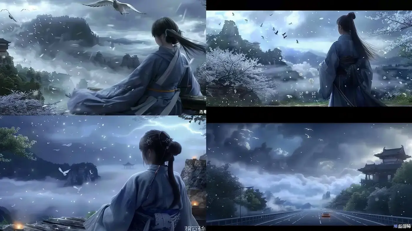 Serene and ethereal landscapes with a touch of traditional aesthetics - Midjourney sref style