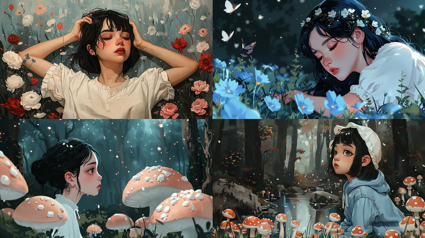 Pictorial Symphony: A Cohesive Blend of Fantasy and Naturalism in Digital Brushwork - Midjourney sref style