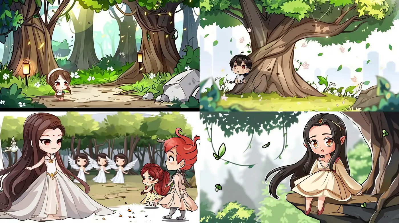 Enchanted Forest Whimsy: A Consistent Fusion of Anime-Inspired Enchantment and Pastoral Charm - Midjourney sref style