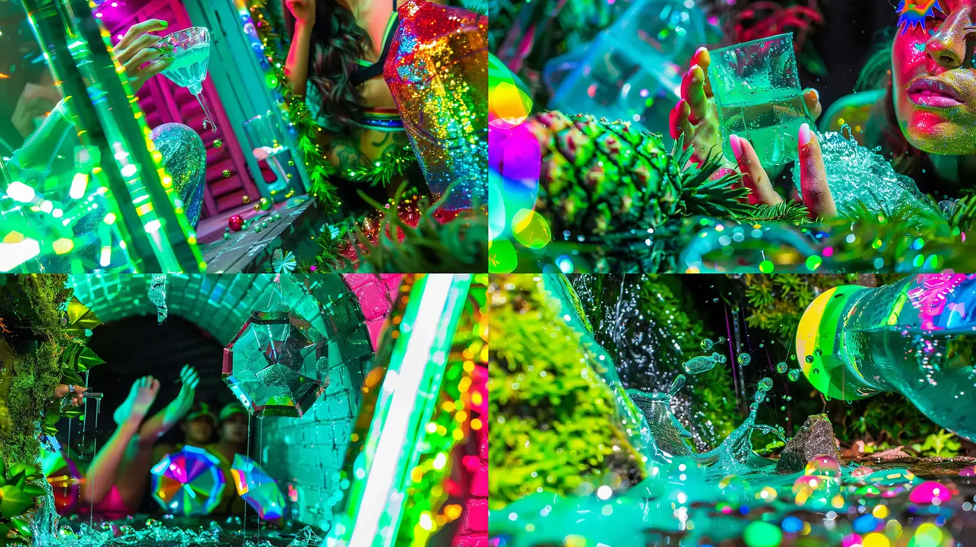 Psychedelic Botanical Extravaganza with Vivid Neon Hues - Midjourney sref style