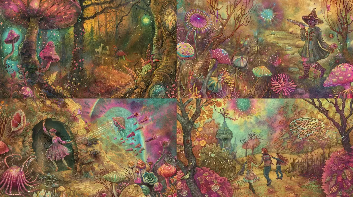 Enchanted Spectrum: A Journey Through Whimsical Brushstrokes and Dreamlike Vibes - Midjourney sref style