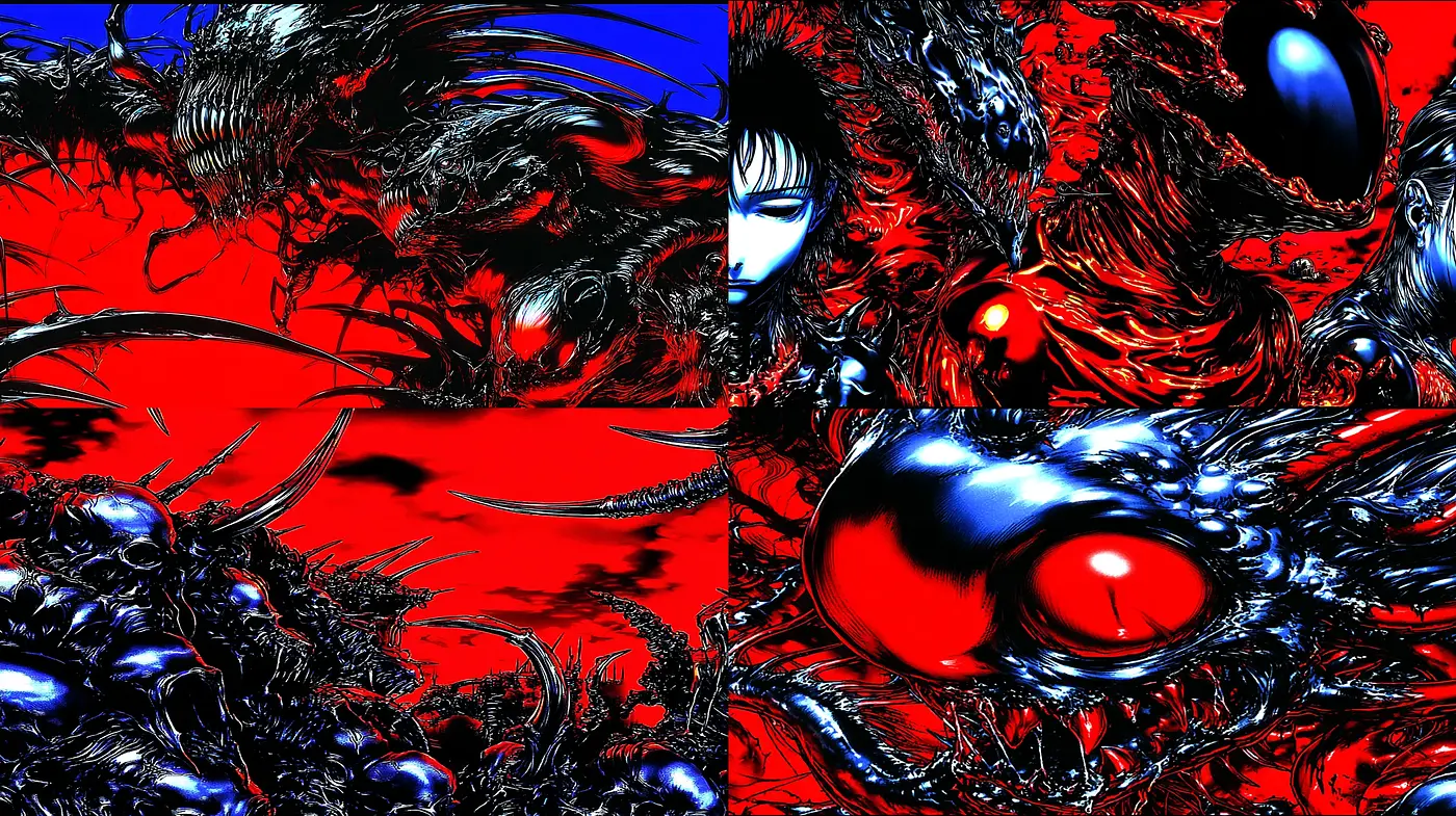 Dynamic, intense visuals with contrasts and intricate details - Midjourney sref style