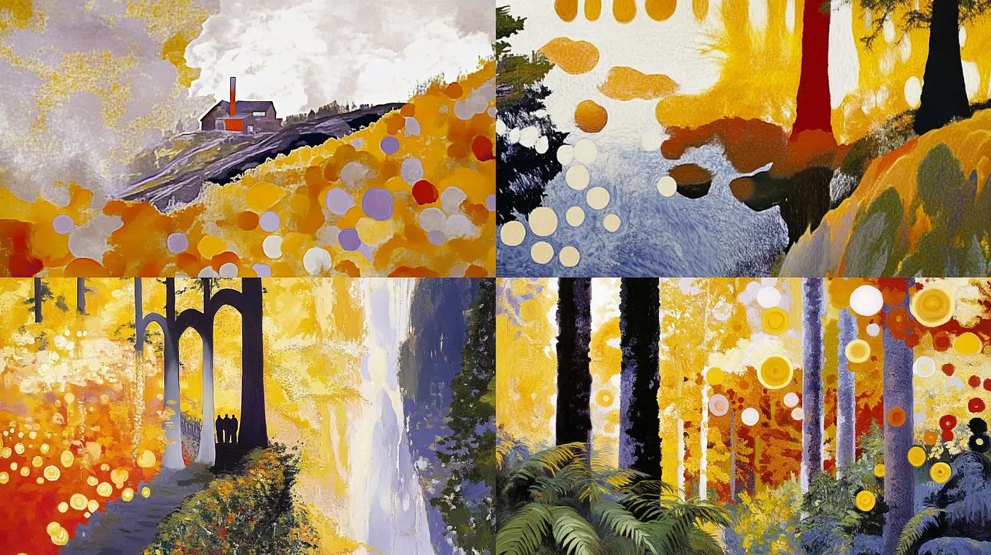 Orb-Infused Ethereal Landscapes in Warm Hues - Midjourney sref style