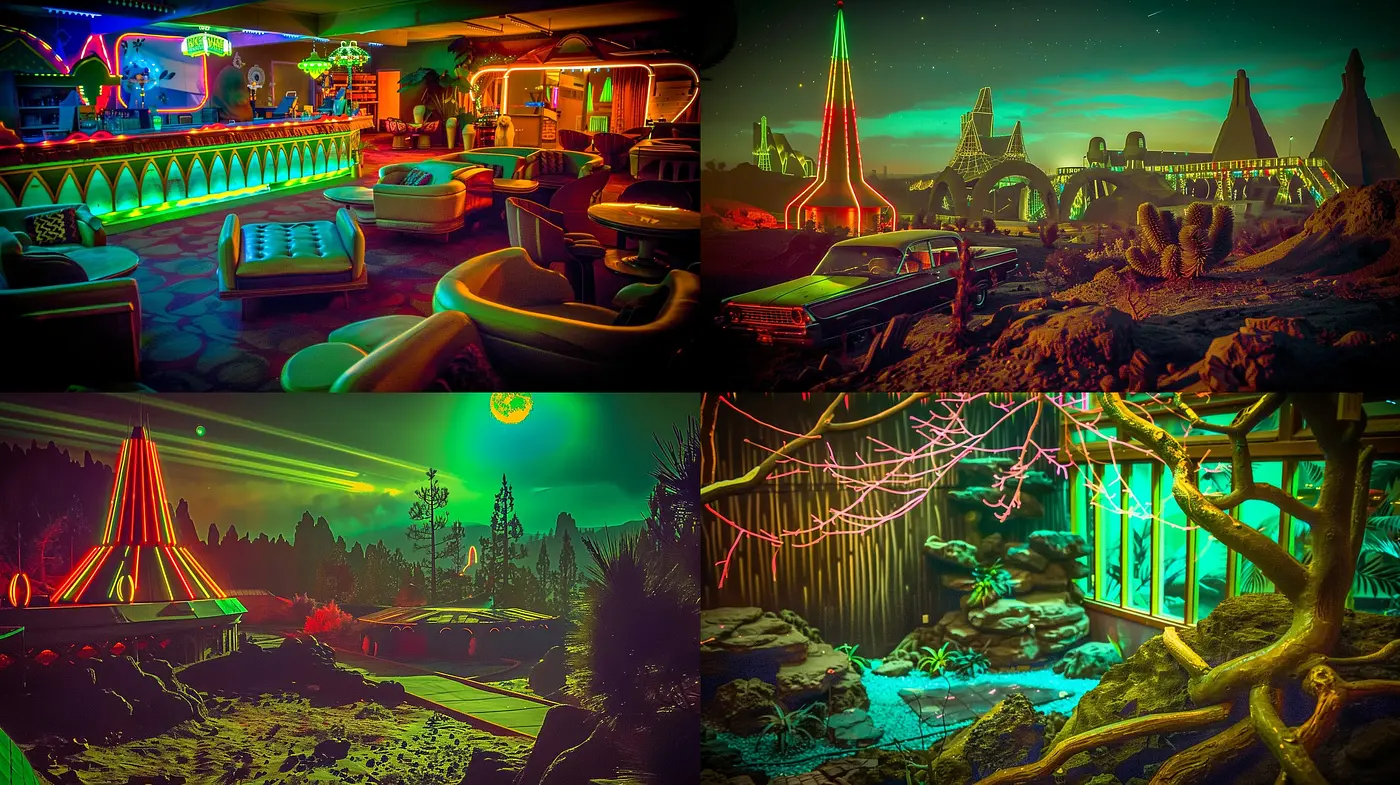 Neon Drenched Retrofuturistic Dreamscape - Midjourney sref style