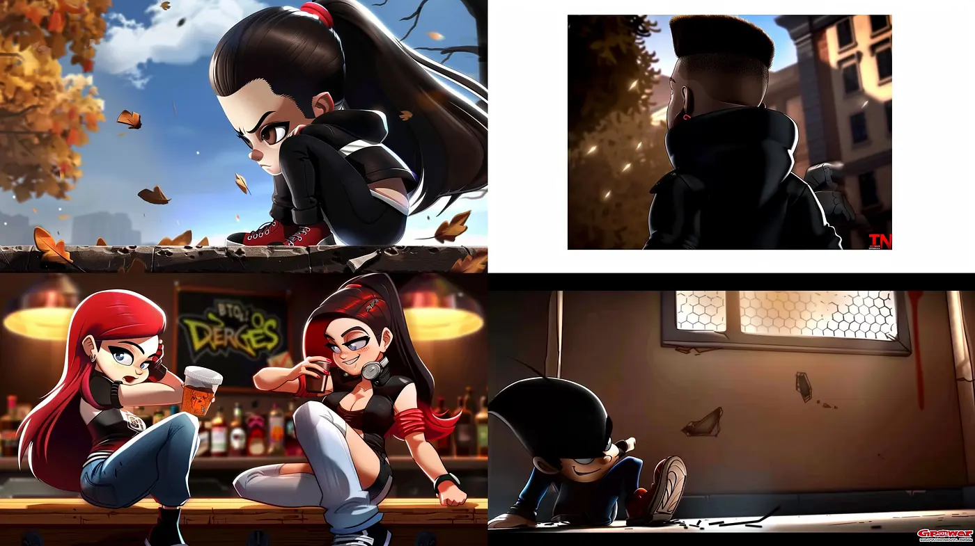Dynamic Contrast in Animated Elegance: A Fusion of Modern Sharpness and Traditional Warmth in Digital Artwork - Midjourney sref style