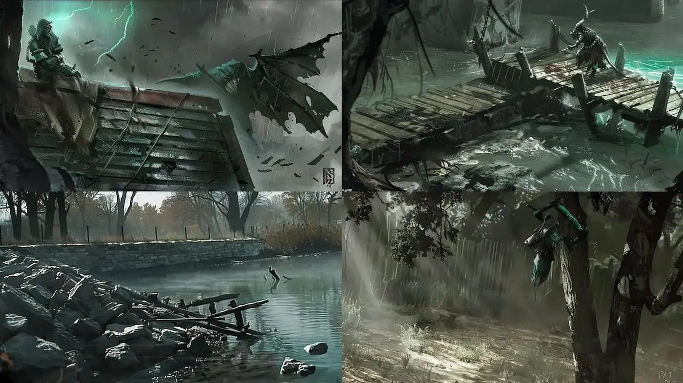 Mysterious and Atmospheric Environmental Concept Art with Dark Undertones - Midjourney sref style