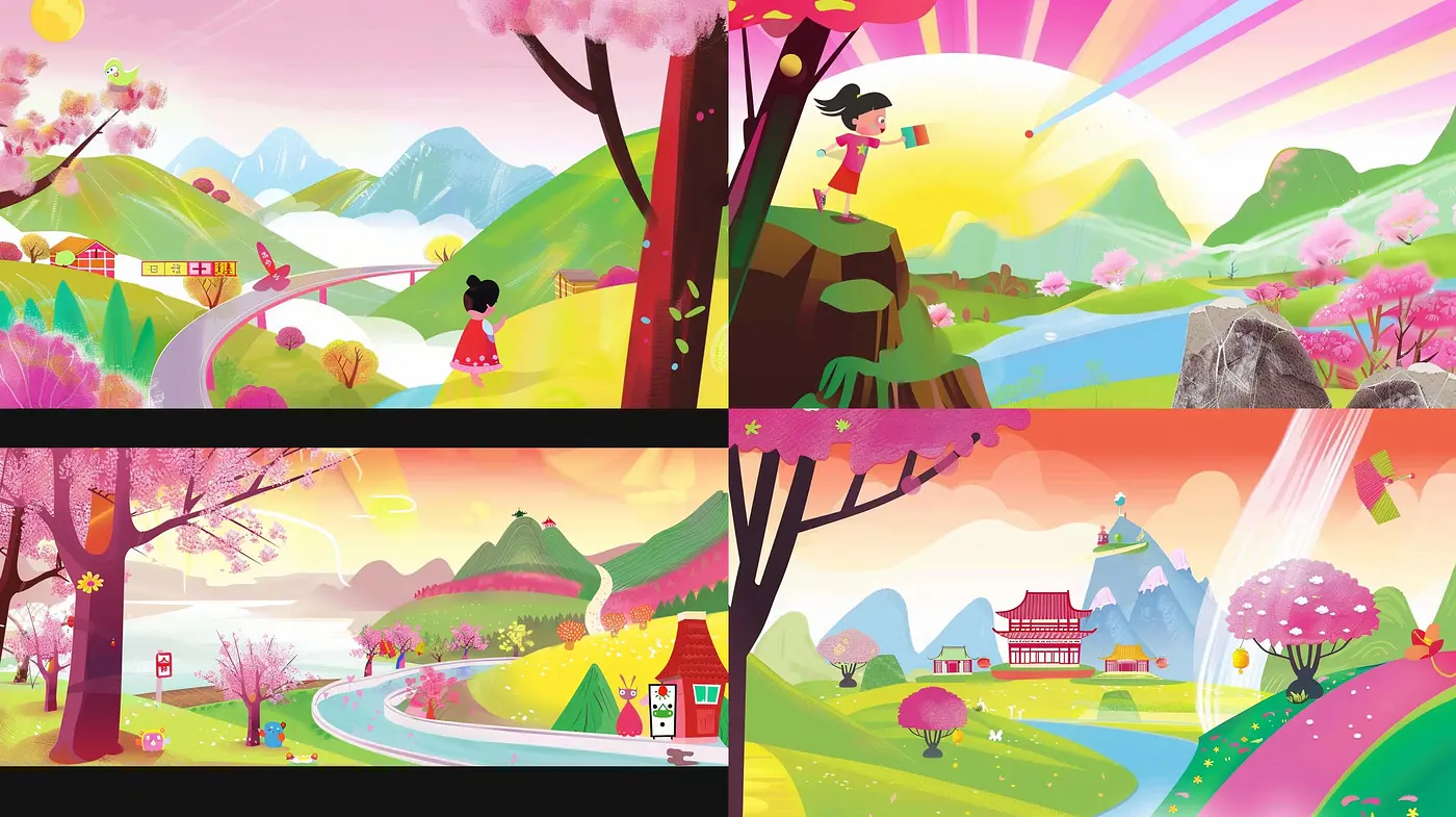 Whimsical Chromatic Utopia: A Digital Tapestry of Vivid Landscapes and Enchanted Vistas - Midjourney sref style