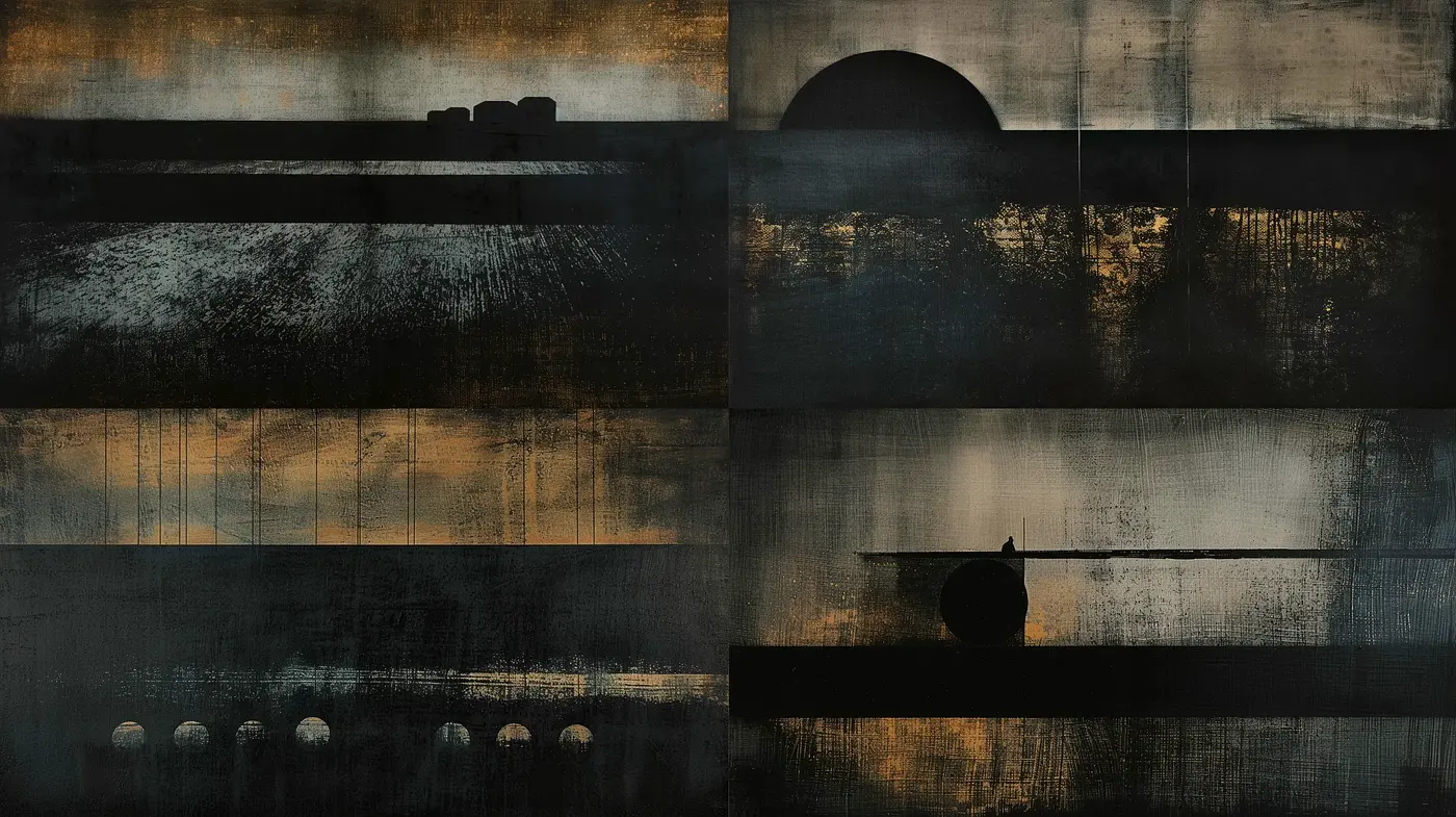 Dusky Hues and Textural Mystique: An Abstract Exploration of Shadow and Light - Midjourney sref style