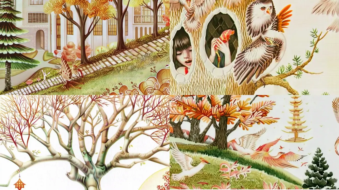 Ethereal Nature Fusion with Whimsical Folk Art Influence - Midjourney sref style