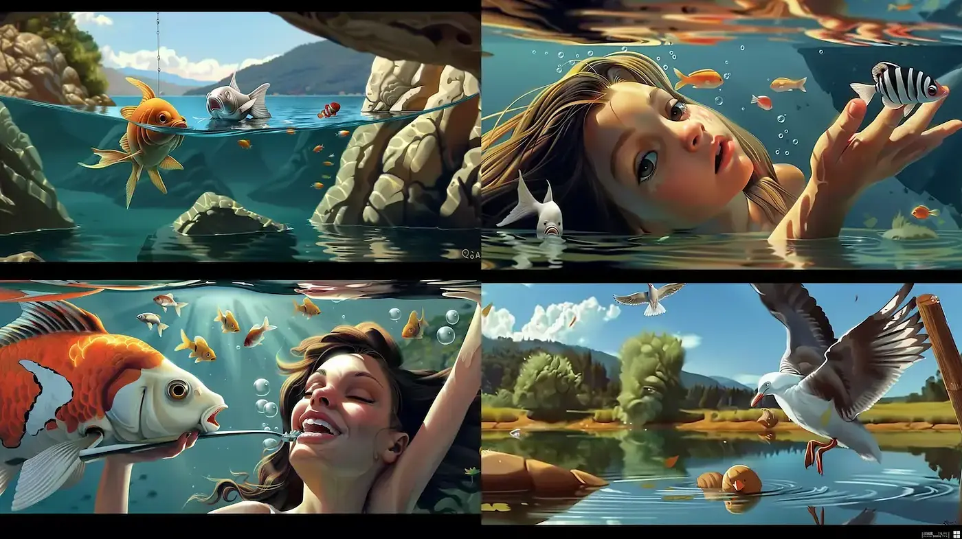 Vibrant and Dreamlike Underwater Exploration with a Whimsical Touch - Midjourney sref style